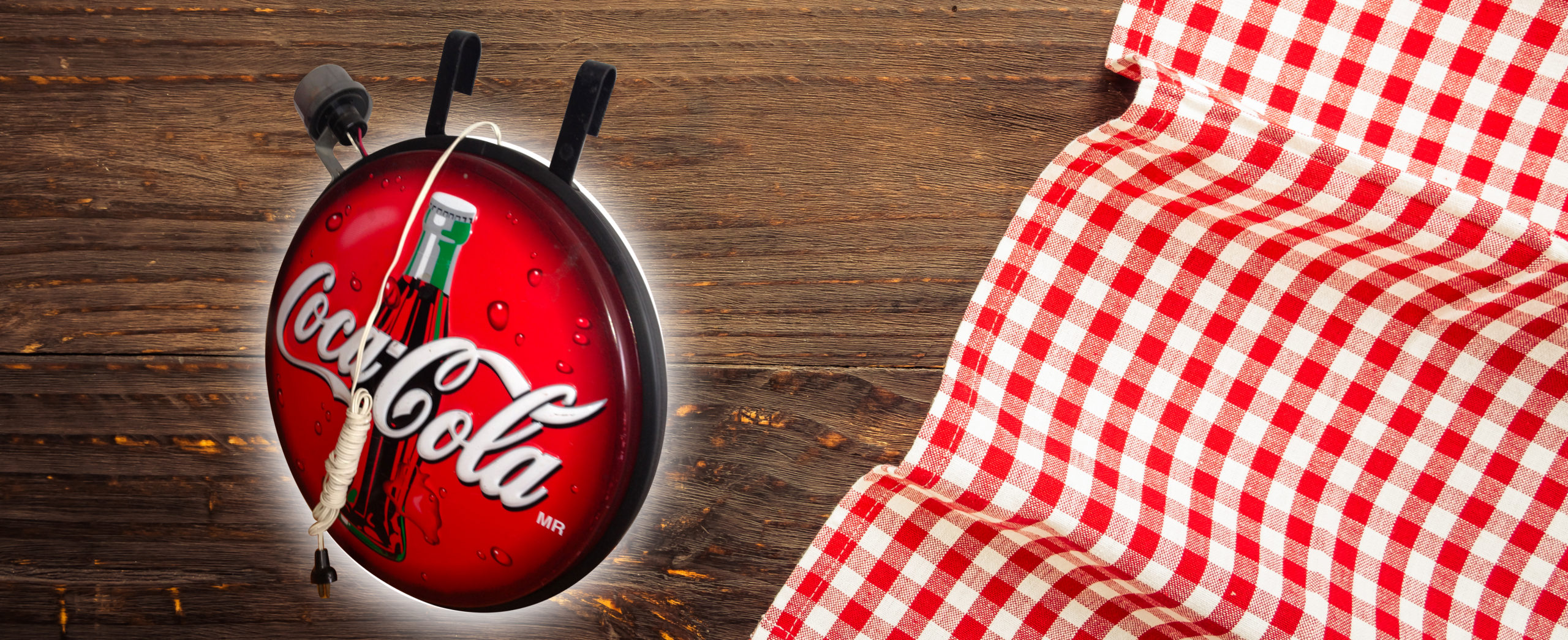 Kitchen cloth on wood table with copy space - Vintage Filter